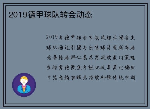 2019德甲球队转会动态